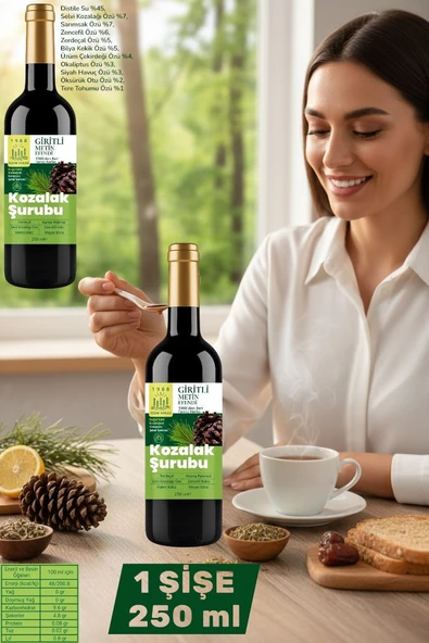 250 ml Kozak Bergama Vakfı Kozalak Şurubu Giritli Metin Efendi Cam Şişe ürün görseli 1