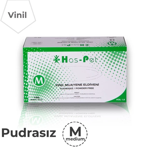 Has-Pet Vinil Muayene Eldiveni Pudrasız Orta Boy Medium 100'lü 10 Paket ürün görseli 1
