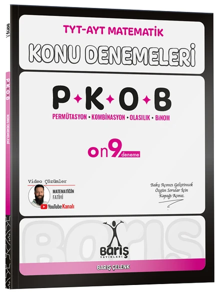 Barış YKS TYT AYT Matematik PKOB Permütasyon, Kombinasyon, Olasılık ve Binom Konu Denemeleri - Barış Çelenk Barış Yayınları ürün görseli 1