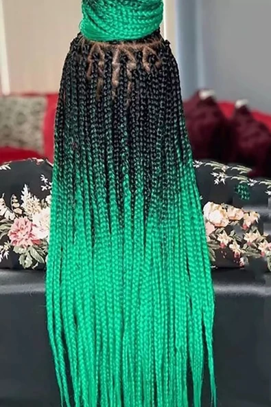 Caş Dekorasyon Yeşil Siyah İki Renk Ombreli Afrika Örgüsü Box Braid Sentetik Saç 60 cm. 100 gr. ürün görseli 1