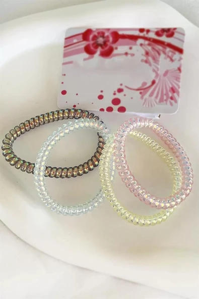 Caş Dekorasyon 4'lü Pembe Renkli Helezon Hologramlı Lastik Toka ürün görseli 1