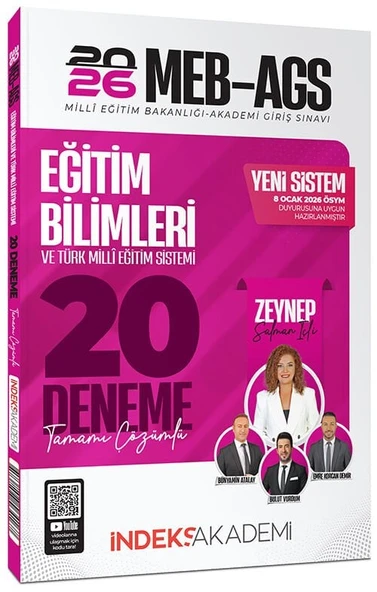 YENİ AGS SİSTEMİ - İndeks Akademi 2026 MEB-AGS Eğitim Bilimleri ve Türk Milli Eğitim Sistemi 20 Deneme Çözümlü - Zeynep Salman İçli İndeks Akademi Yayıncılık ürün görseli 1