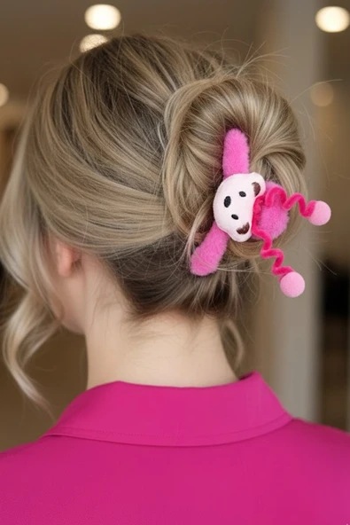 Caş Dekorasyon Fuşya Renk Ayıcıklı Peluş Mandal Toka ürün görseli 1