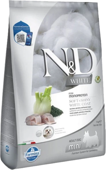 N&D White Dog Levrek & Spırulına 5 kg Beyaz Mini Irkyetişkin 5 kg Köpek Maması ürün görseli 1
