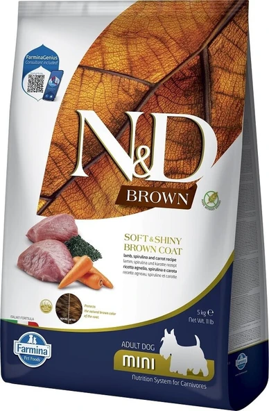 N & D BROWN MİNİ IRK KUZU HAVUÇ SİPİRULİNA 5 KG KAHVERENGİ MİNİ IRK YETİŞKİN KÖPEK MAMASI 5 KG ürün görseli 1