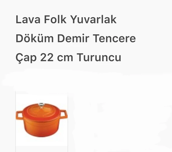 Lava yuvarlak tencere 22 cm turuncu ürün görseli 1