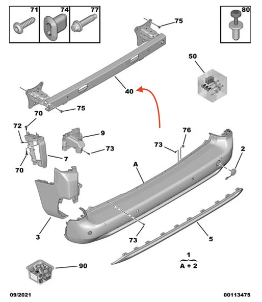 Peugeot Partner Van 2019-2024 Arka Tampon Demiri (Oem No: 9822105380) ürün görseli 1
