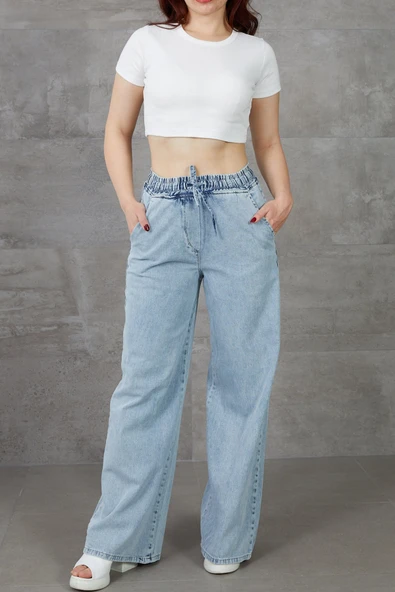 Kadın Beli Lastikli Rahat Kesim Kot Pantolon ürün görseli 1