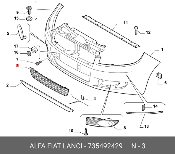 Fiat Linea (2007 Yılında Çıkan Kasa) Ön Tampon Panjuru Gri Boyalı (Oem No:735492429) ürün görseli 1