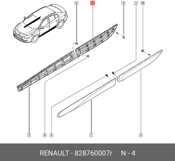 Renault Fluence 2009- Kapı Bandı Arka Sağ Klıpslı (Oem No:828760007R) ürün görseli 1