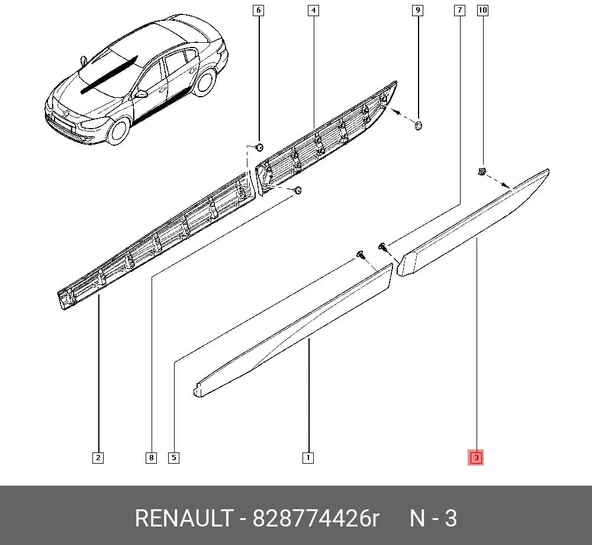Renault Fluence 2009- Kapı Bandı Arka Sol Astarlı (Oem No:828774426R) ürün görseli 1