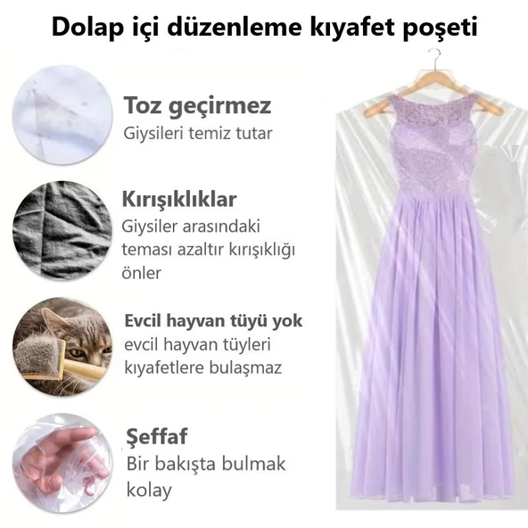 Gardırop İçi Askılık yuvalı 60x200cm Kuru temizleme - Dolap içi ŞEFFAF saklama NaYLoNu (10adet) ürün görseli 1
