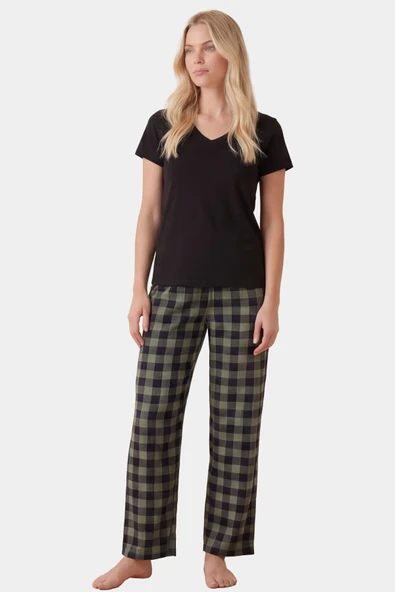 Türen Kadın Ekoseli Pijama Takım T3618/Yeşil ürün görseli 1