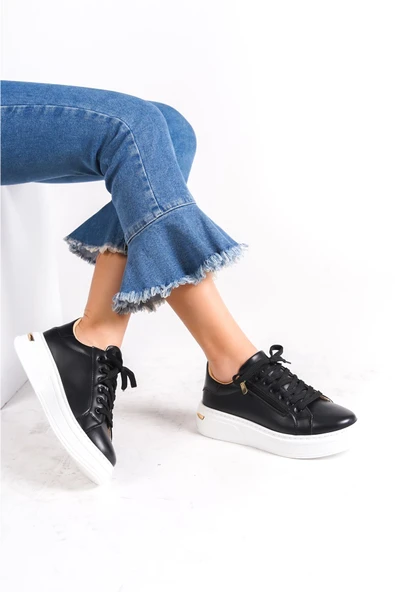 Bağcıklı  Siyah Kadın Sneaker Spor Ayakkabı ürün görseli 1