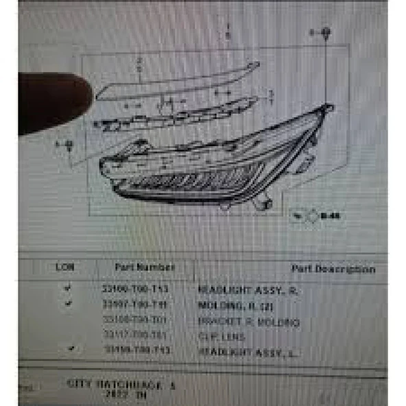 Honda City (2022 Yılında Çıkan Kasa) Far Üst Plastiği Sol (Oem No:33157T00T11) ürün görseli 1
