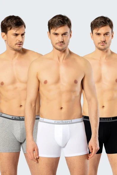 Cacharel Erkek Uzun Paçali 3'lü Boxer 1338/Beyaz-Siyah-Gri ürün görseli 1
