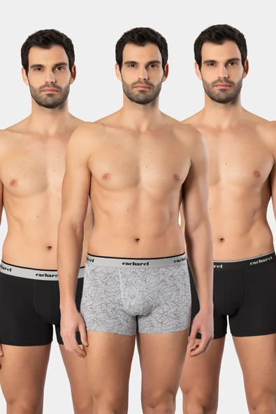 Cacharel Erkek Desenli Likrali Boxer 3'lü Paket 1339/Siyah 2 ürün görseli 1