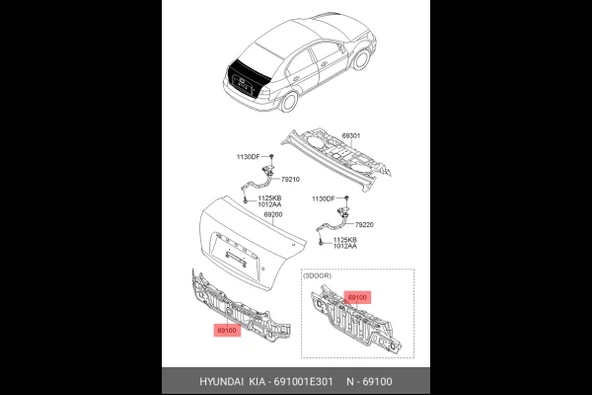 Hyundai Accent Era 2006-2011 Panel Arka (Oem No:691001E301) ürün görseli 1