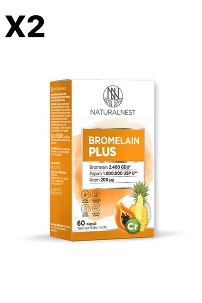 Natural NestNatural NestBromelain Plus 500 mg 60 kapsül 2'Lİ SET ürün görseli 1
