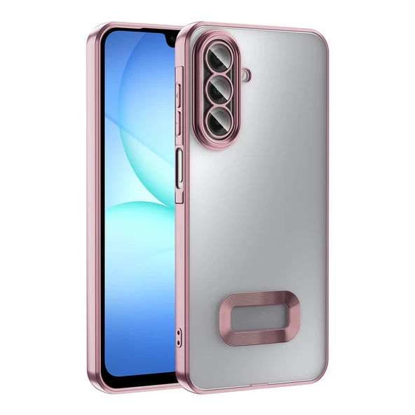 Samsung Galaxy A17 Kılıf Logo Gösteren Parlak Kenarlı Kamera Lens Korumalı Şeffaf Omega Silikon Kapak ürün görseli 1