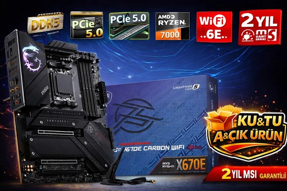 MSI MPG X670E CARBON WIFI AM5 DDR5 4x M.2 USB 3.2 HDMI DP 2.5G LAN AMD WIFI 6E RGB ATX Anakart ürün görseli 1