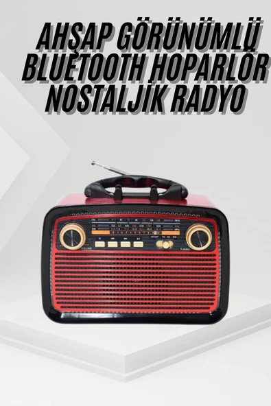 Nostalji Radyo Bluetooth Hoparlör USB-SD Kart Giriş Led Fener Işıklı Bataryalı Pilli P60479S2219 ürün görseli 1