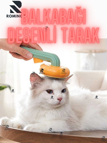 Kabak Desenli Kedi & Köpek Tarağı Tek Tuşla Kolay Tüy Temizleme ürün görseli 1