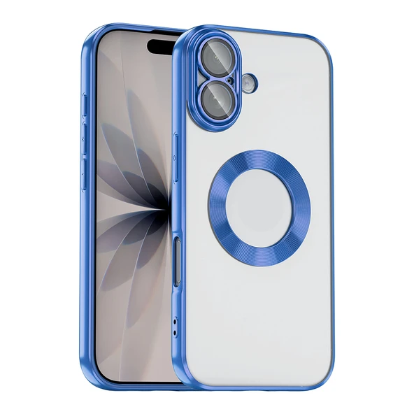 iPhone 17 Kılıf Logo Gösteren Parlak Kenarlı Kamera Lens Korumalı Şeffaf Omega Silikon Kapak ürün görseli 1
