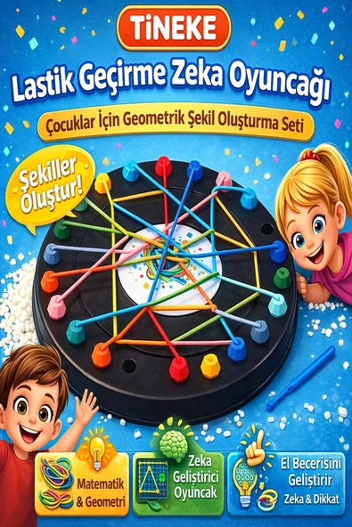 TİNEKE Lastik Geçirme Zeka Oyuncağı  Çocuklar İçin Eğitici Geometrik Şekil Seti ürün görseli 1