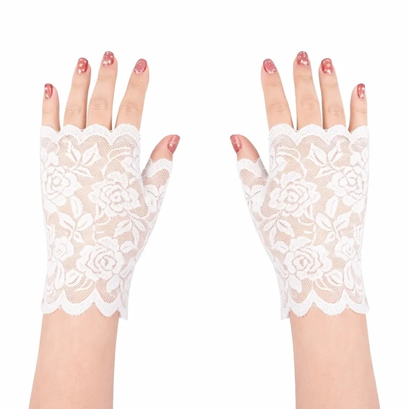 Beyaz Dantel Parmaksız Kısa Eldiven P245442S4567 ürün görseli 1