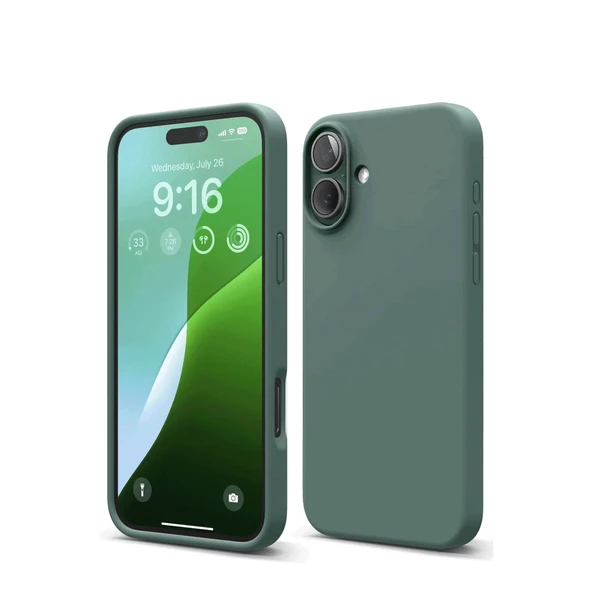 iPhone 16 Uyumlu Kılıf Nano İçi Kadife Silikon - Koyu Yeşil ürün görseli 1