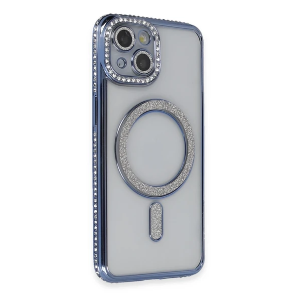 iPhone 13 Uyumlu Kılıf Joke Simli Magneticsafe Kılıf - Mavi ürün görseli 1