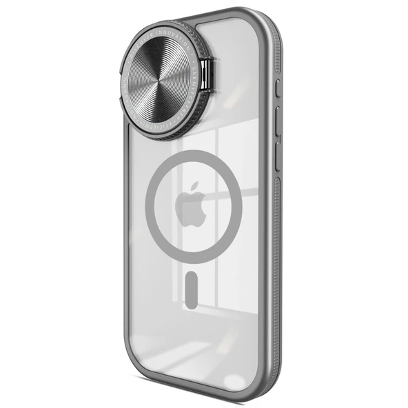 iPhone 15 Uyumlu Pro Kılıf Teleskop Lens Magsafe Silikon Kapak - Titan Gri ürün görseli 1