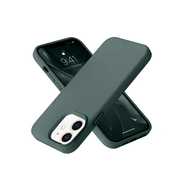 iPhone 12 Uyumlu Kılıf Nano İçi Kadife Silikon - Koyu Yeşil ürün görseli 1