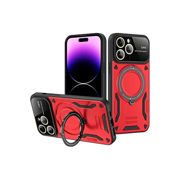 iPhone 16 Pro Max Uyumlu Kılıf Joy Lens Standlı Kapak - Kırmızı ürün görseli 1