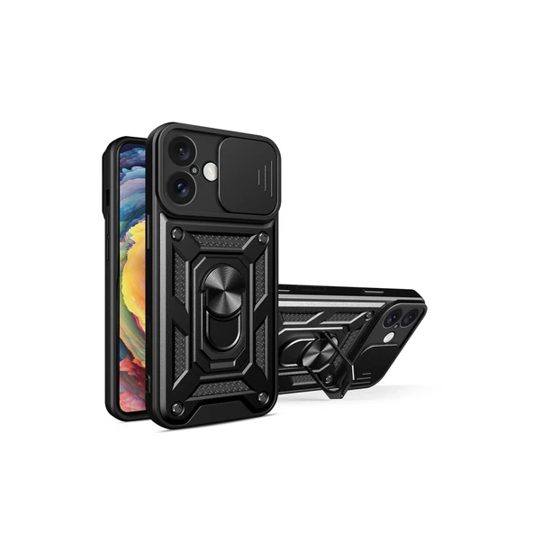iPhone 16 Uyumlu Kılıf Pars Lens Yüzüklü Silikon - Siyah ürün görseli 1
