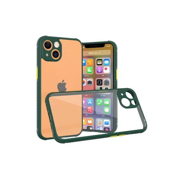 iPhone 13 Uyumlu Mini Kılıf Miami Şeffaf Silikon - Koyu Yeşil ürün görseli 1