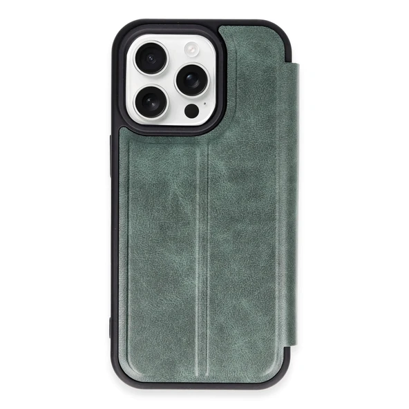iPhone 14 Uyumlu Pro Max Kılıf Flip Cover - Koyu Yeşil ürün görseli 1