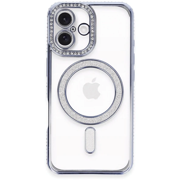 iPhone 16 Uyumlu Plus Kılıf Joke Simli Magneticsafe Kılıf - Mavi ürün görseli 1