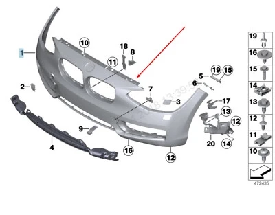 Bmw 1 Serisi 2015-2019 Ön Tampon Astarlı Gri - Far Yıkama Deliksiz (Tyg) (Oem No:51117429711) ürün görseli 1