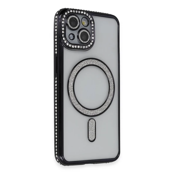 iPhone 13 Uyumlu Kılıf Joke Simli Magneticsafe Kılıf - Siyah ürün görseli 1
