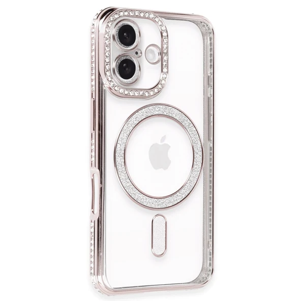 iPhone 16 Uyumlu Kılıf Joke Simli Magneticsafe Kılıf - Pembe ürün görseli 1
