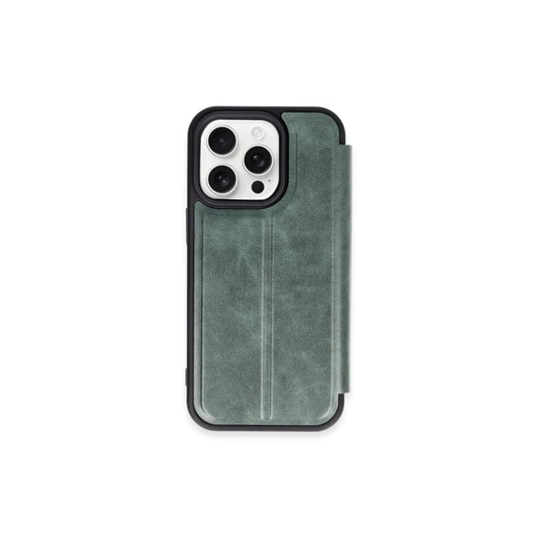 iPhone 15 Uyumlu Pro Max Kılıf Flip Cover - Koyu Yeşil ürün görseli 1