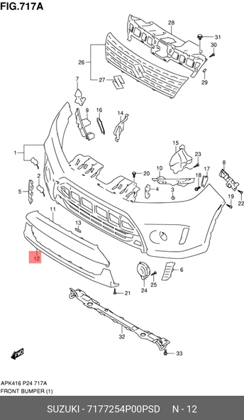 Suzuki Vitara 2016-2018 Ön Tampon Panjuru Bandı Alt (Tw) (Oem No:7177254P00Psd) ürün görseli 1