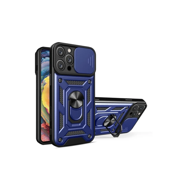 iPhone 16 Pro Uyumlu Kılıf Pars Lens Yüzüklü Silikon - Lacivert ürün görseli 1