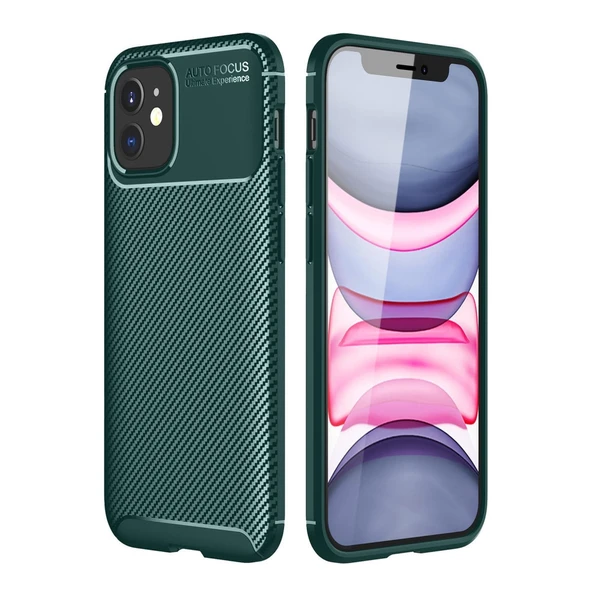 iPhone 12 Uyumlu Mini Kılıf Auto Focus Karbon Kapak - Yeşil ürün görseli 1