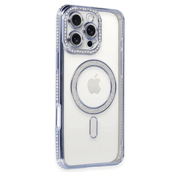 iPhone 16 Pro Uyumlu Kılıf Joke Simli Magneticsafe Kılıf - Mavi ürün görseli 1