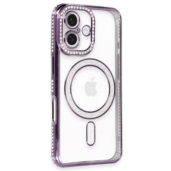 iPhone 16 Uyumlu Kılıf Joke Simli Magneticsafe Kılıf - Derin Mor ürün görseli 1