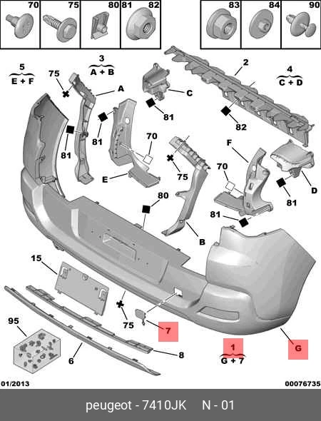 Peugeot 3008 2009-2013 Arka Tampon Siyah Sensör Deliksiz (Tw) (Oem No:7410Jk) ürün görseli 1
