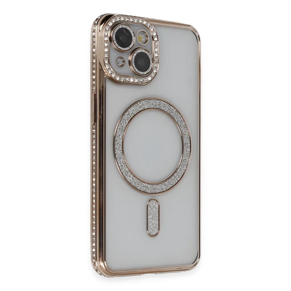 iPhone 13 Uyumlu Kılıf Joke Simli Magneticsafe Kılıf - Gold ürün görseli 1